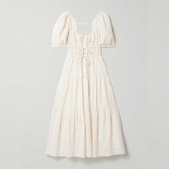 Ulla Johnson Palma Crochet Trimmed Fil Coupe Cotton Midi Dress in Pristine - Picture 2 of 16